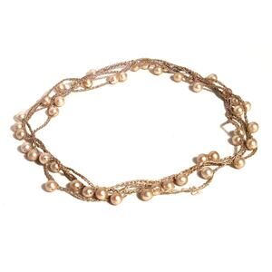 Vintage Costume Jewelry Braided Thread Faux Pearl Chain Gold Tone 80" No Clasp